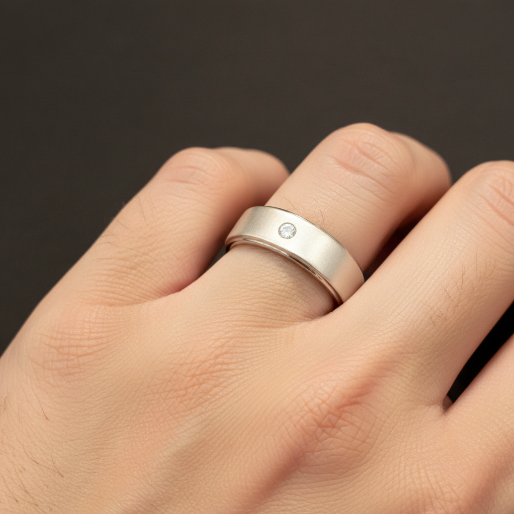 Silver finger band with diamond 0.06 CT - Image 5