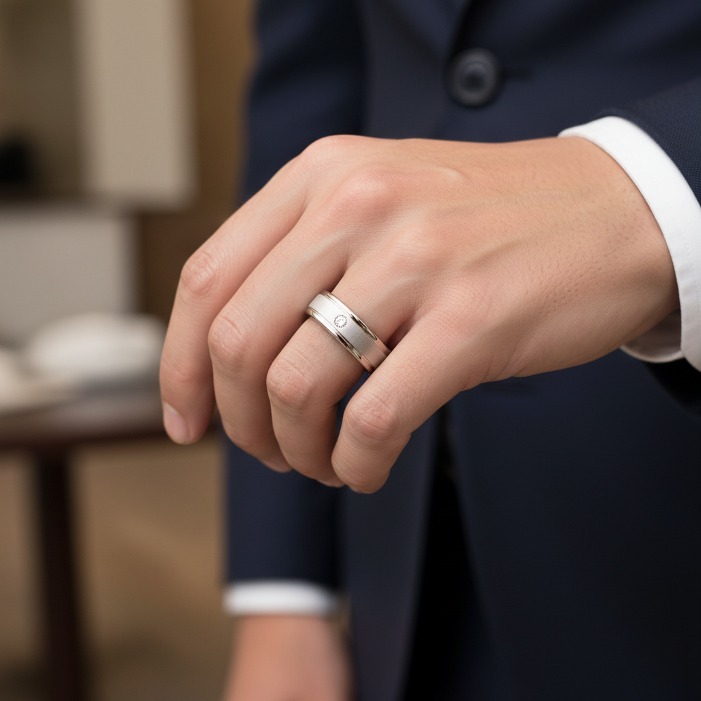 Silver finger band with diamond 0.06 CT - Image 4